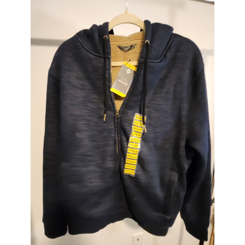Full Zip Sherpa Lined Hoodie Warm Jacket Mens Medium Soft Blue